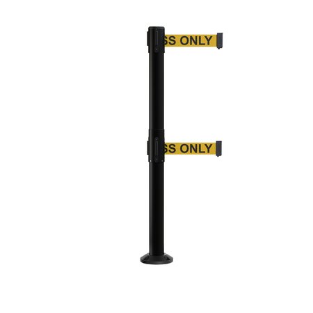 MONTOUR LINE Stanchion Dual Belt Barrier Fixed Base Black Post 9ft.Auth...Belt MX630DF-BK-AUTHYB-90